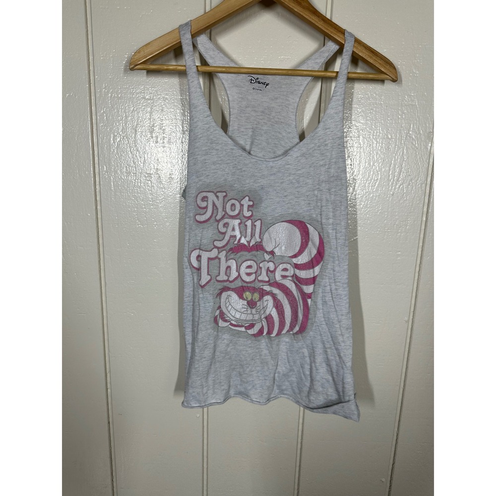 Disney Tank Top Womens M Gray Cheshire Cat Not All There Racerback Graphic Tee